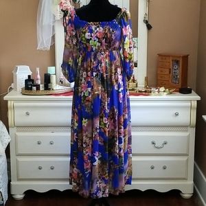 blue floral Hawaiian style maxi dress